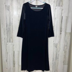 Eileen Fisher crushed velvet midi dress stretch blue size Large event holiday